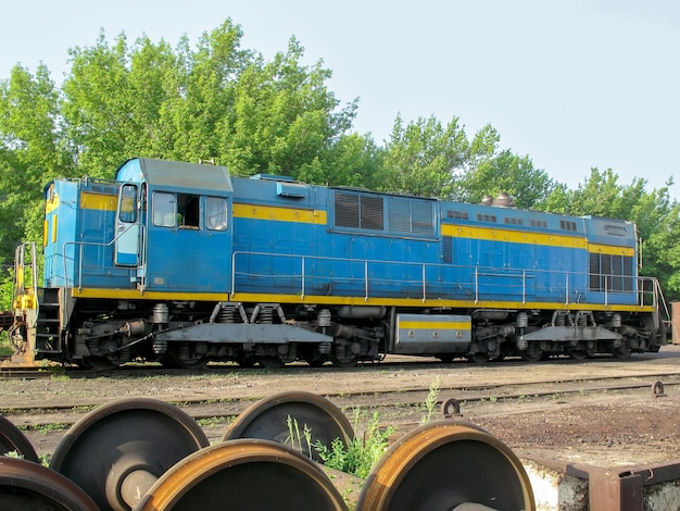 Shunting locomotive diesel locomotive on railway tracks