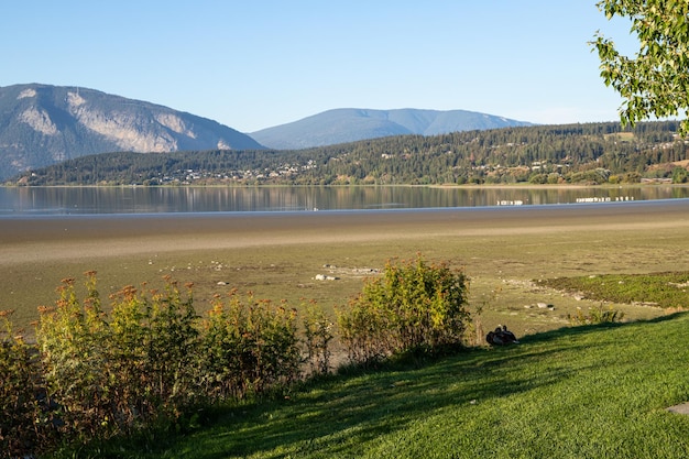 Shuswap 호수, Salmon Arm Wharf, 캐나다 석양