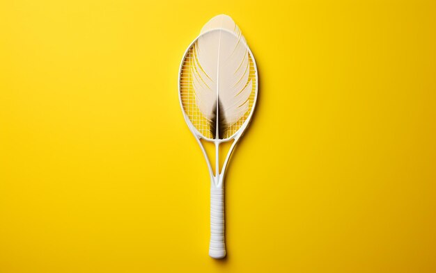 Shuttlecock on yellow back white racket