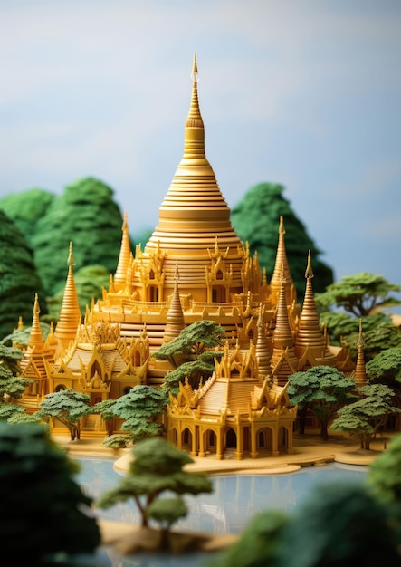 Shwedagon Pagoda Myanmar with 3d craft and isolated background