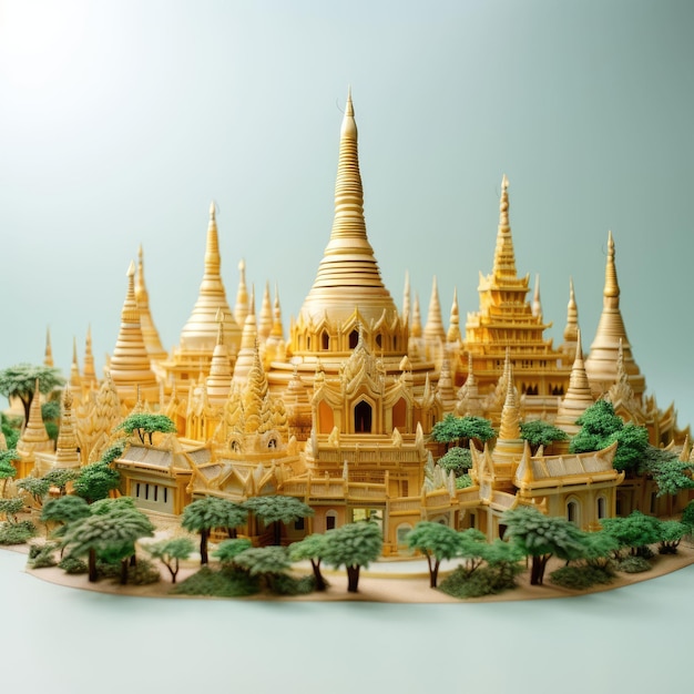 Photo shwedagon pagoda myanmar with 3d craft and isolated background