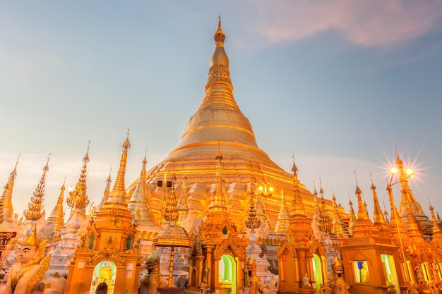 Shwedagon pagoda with the sky at twilight.