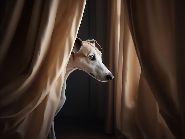 Il timido whippet una sbirciatina da dietro le quinte