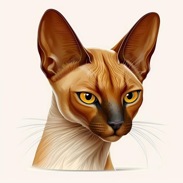 Siamese cat head portrait realistic colorful brown white