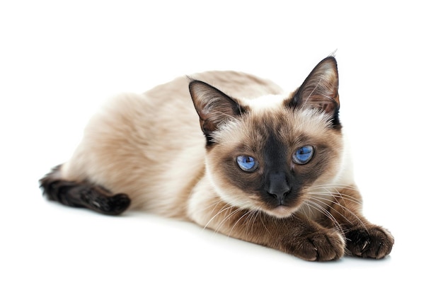 a siamese cat with blue eyes and a black nose
