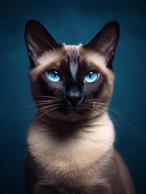 Siamese cat with blue eyes on a dark background