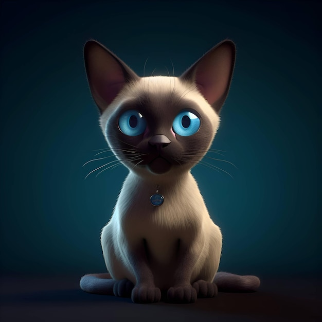 Siamese cat with blue eyes sitting on dark blue background