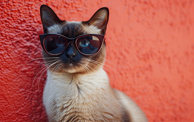 Siamese cat with sunglasses on a professional background