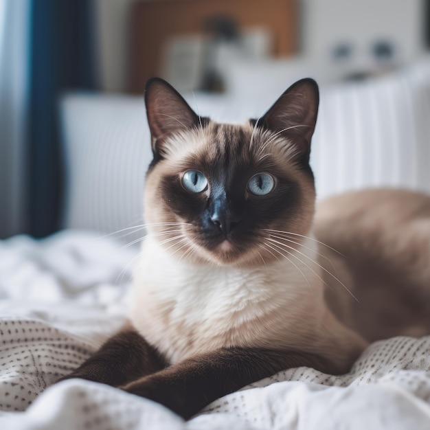 Siamese kat in de slaapkamer