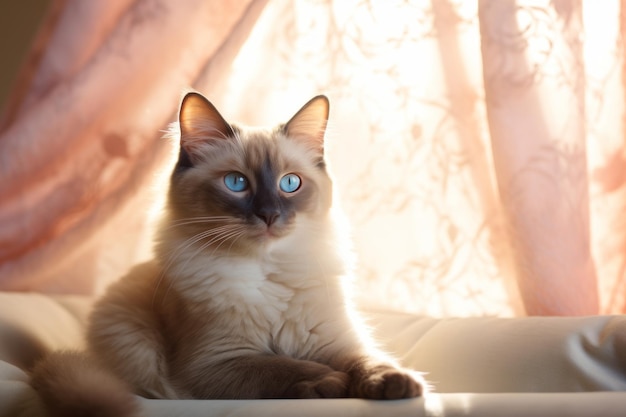 Siamese Kitten 2 maanden oud op een grote witte bank