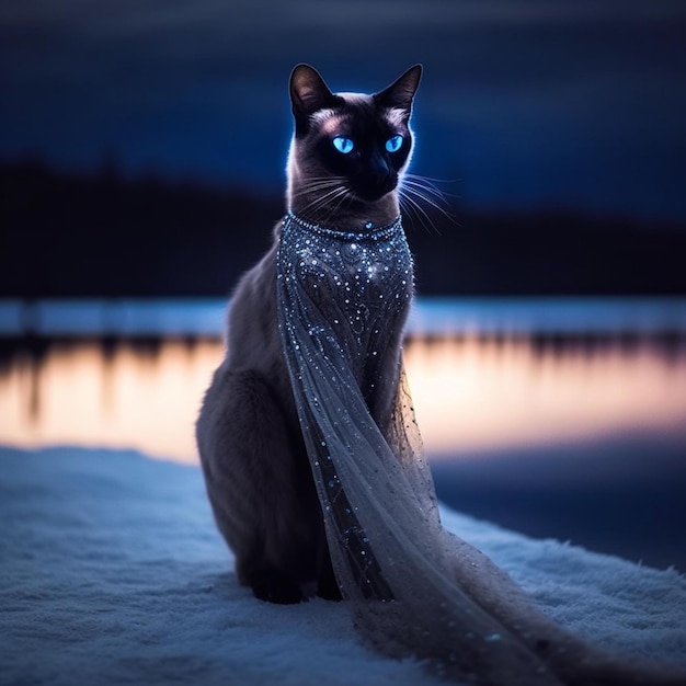 Photo siamese next to a lake made with ai