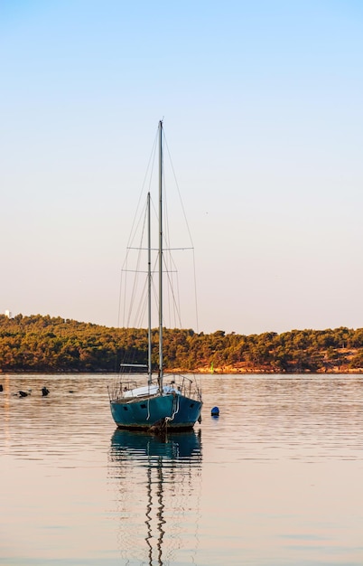 Sibenik Croatia a small sea vessel is moored off the coast