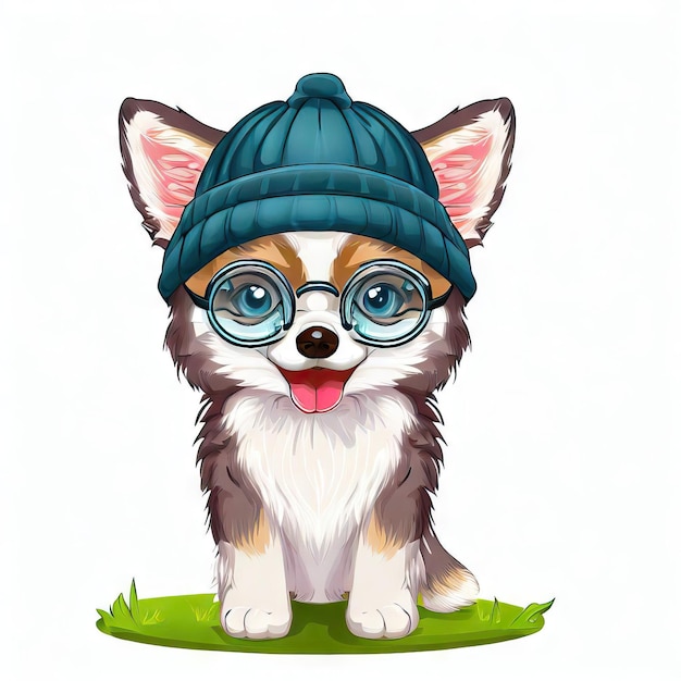 Siberian Chic Chronicles Hat and Glasses on Husky Generative AI