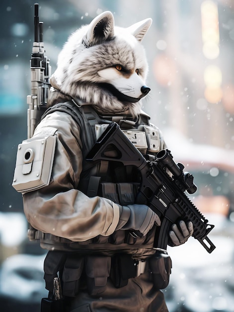 Photo a siberian fox as a modern kgb operator armed with tactical equipment