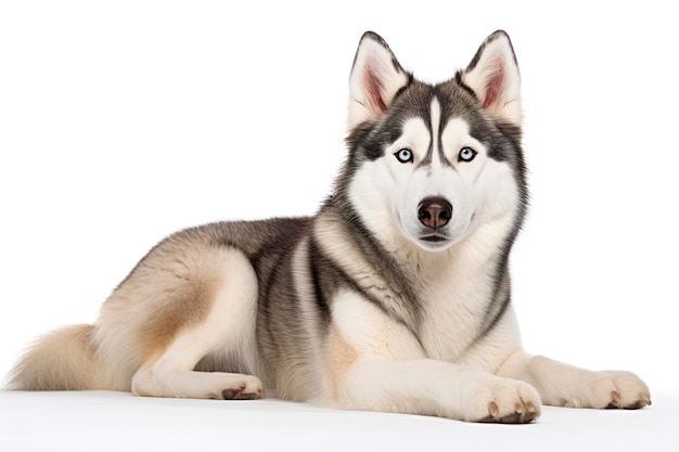 흰색 일반 배경에 고립 된 시베리안 허스키 개