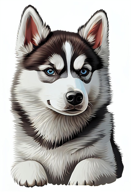 시베리안 허스키 얼굴 귀여운 강아지 개 고품질 인쇄 벡터 아트 그래픽 인쇄