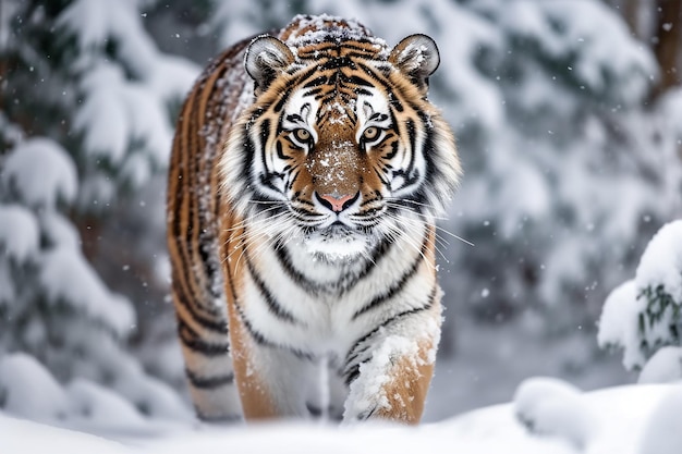Siberian Tiger Roaming the Snowy Wilderness