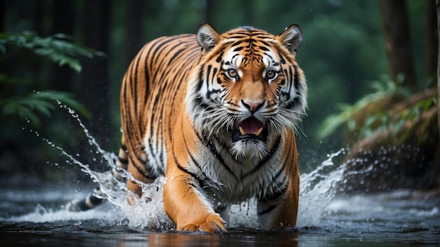 Siberian tiger splash water tiger wildlife scene