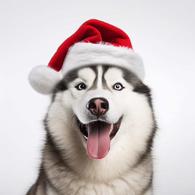 Siberische Husky met kerstmanhoeden thema kerst op witte achtergrond Generatief Ai