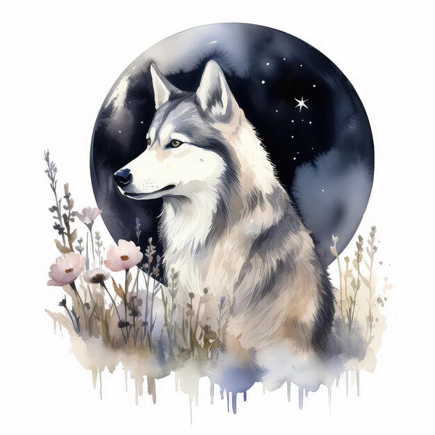 Siberische Husky portret kleine hond aquarel hand getekende illustratie generatieve Ai