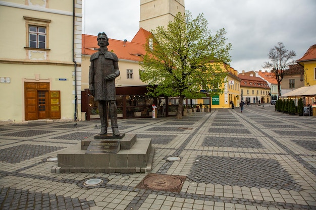 Sibiu Medieval street with historical buildings in the heart of Romania