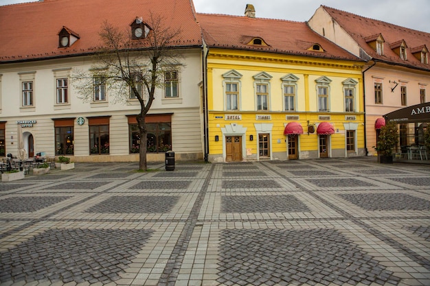 Sibiu Medieval street with historical buildings in the heart of Romania