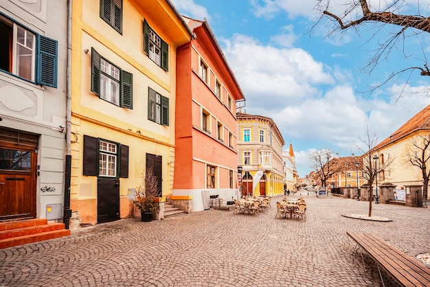 Sibiu Romania Large Square Piata Mare with the City Hall and Brukenthal palace in Transylvania