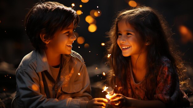 Photo siblings lighting sparklers fireworks wallpaper