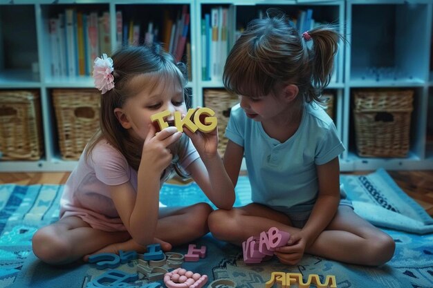 Photo siblings playing with brain teaser toys