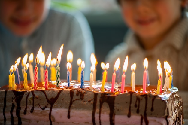 Siblings with birthday cake