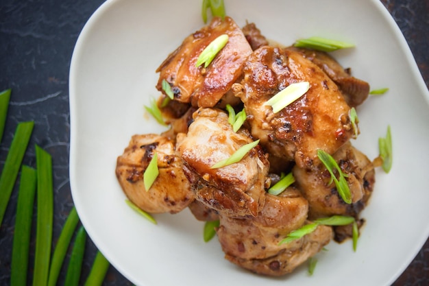 Sichuan chicken, Asian cuisine on dark