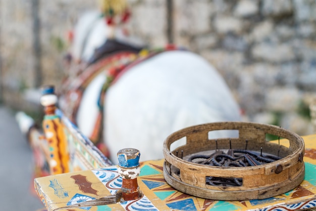 Sicilian cart with white horse.