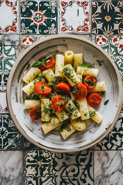 Sicilian Culinary Charm A Beautiful Dish with Authentic Tile Accent