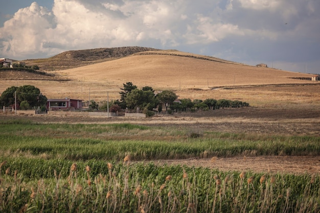 Sicilian hinterland in a hilly landscape during the summer period