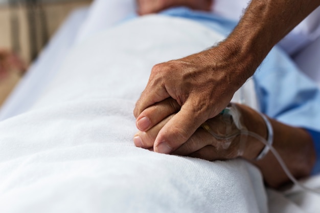 A sick elderly staying at a hospital