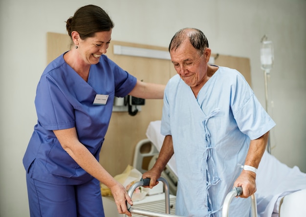 A sick elderly staying at a hospital