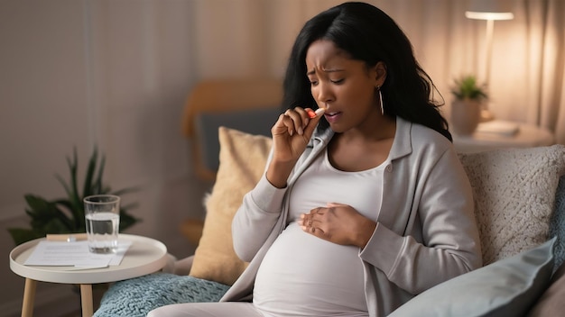 Sick pregnant woman taking meds