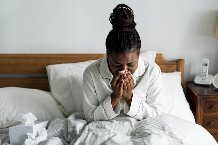 Photo a sick woman in bed