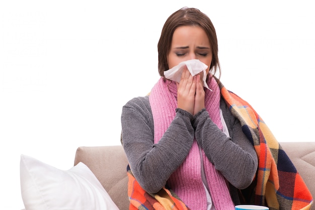 Sick woman lying on the sofa