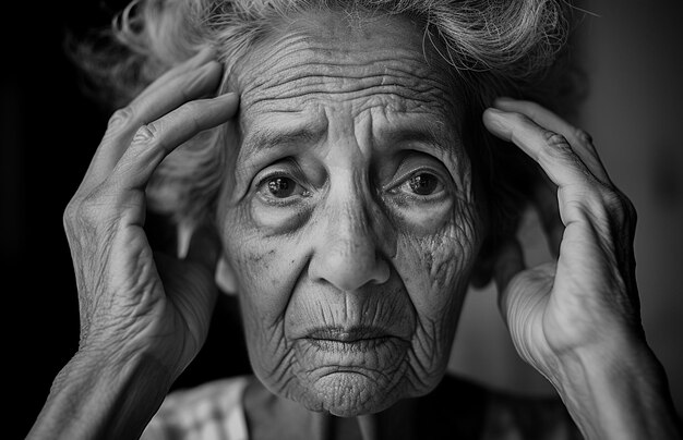 Photo sick woman suffering with alzheimer's disease symptoms