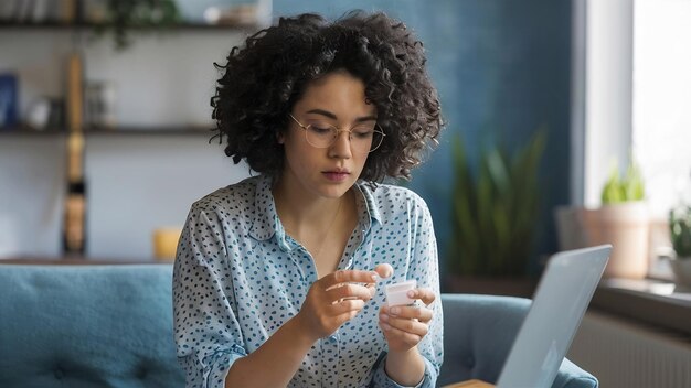 Sick woman taking medicine