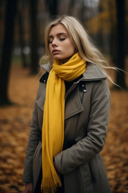 sick woman with a sore throat walks in the park