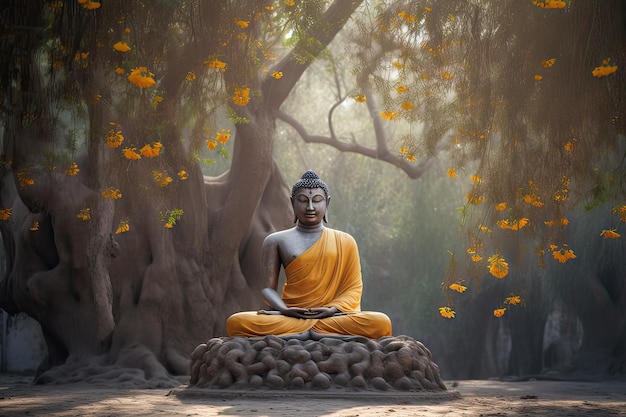 Siddhartha gautama enlightened under bodhi tree generative AI