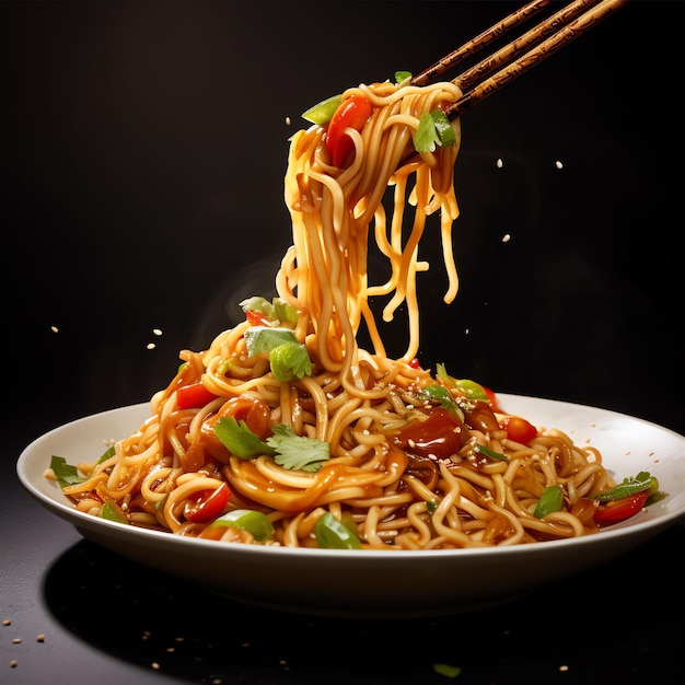 Photo side angle photography of delicious noodles in white background