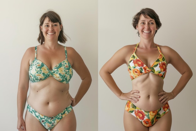 Side by side comparison of women before and after weight loss