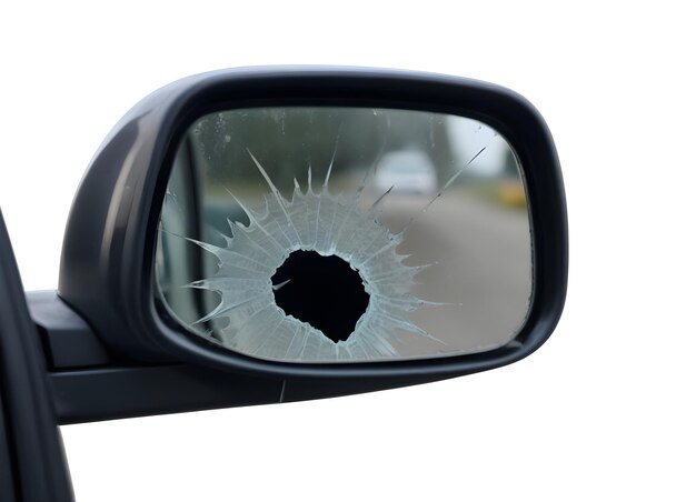 Photo a side mirror that has a broken window