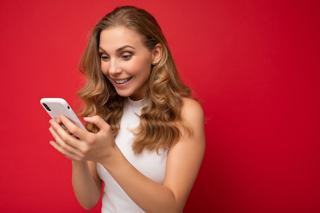 side-profile Photo shot of attractive positive good looking young woman wearing casual stylish