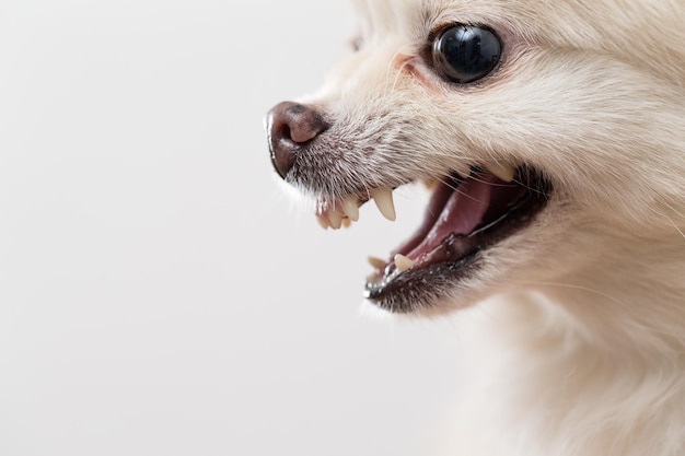 Photo side profile of pomeranian showing teeth