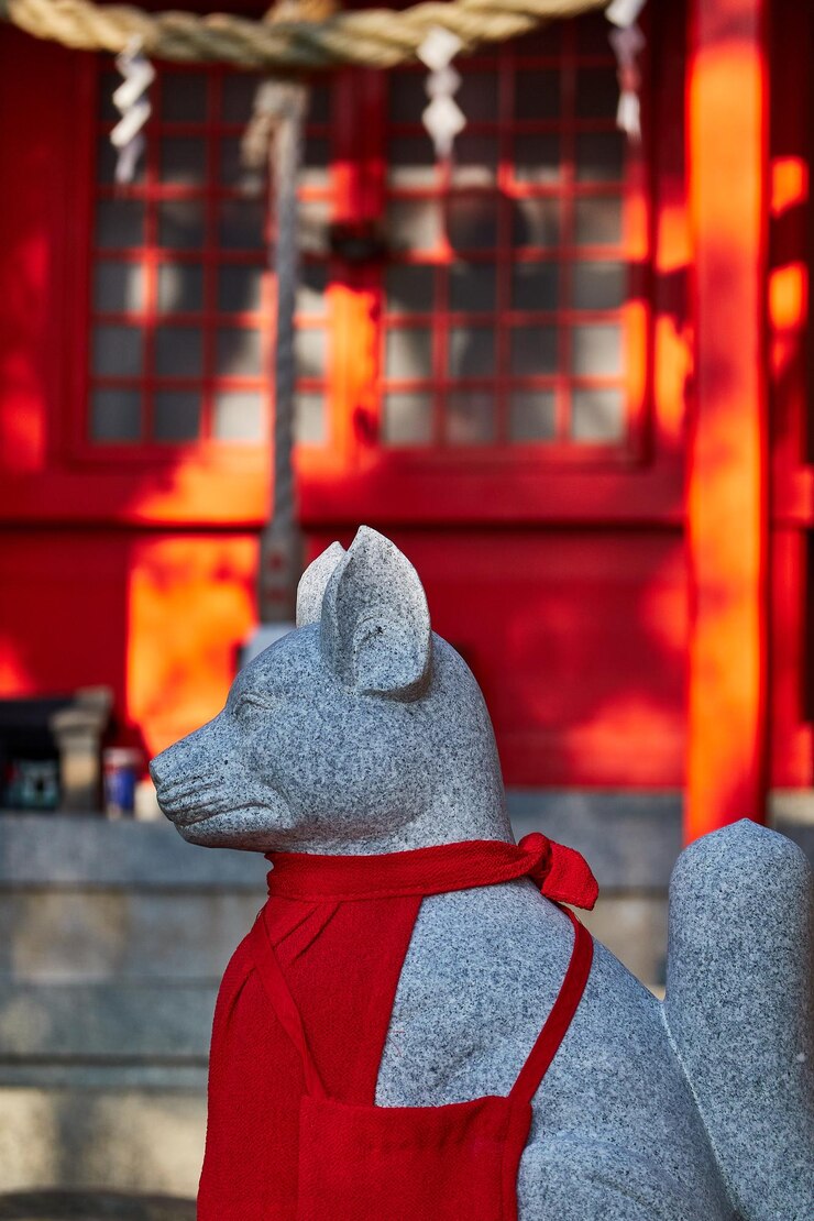 Photo side view of animal sculpture against building during winter