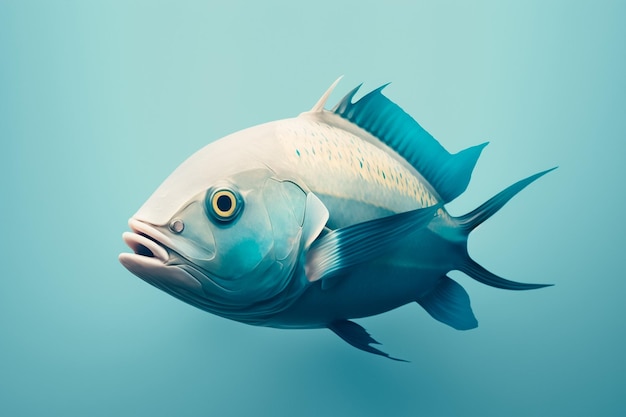 Photo side view of beautiful ocean fish isolated on the blue background